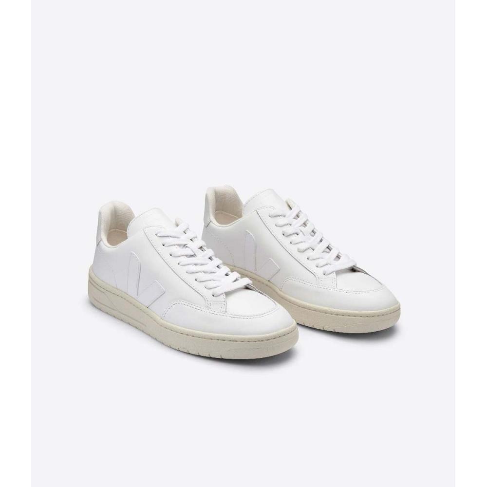 Men's Veja V-12 LEATHER Sneakers White | ZA 345YXF